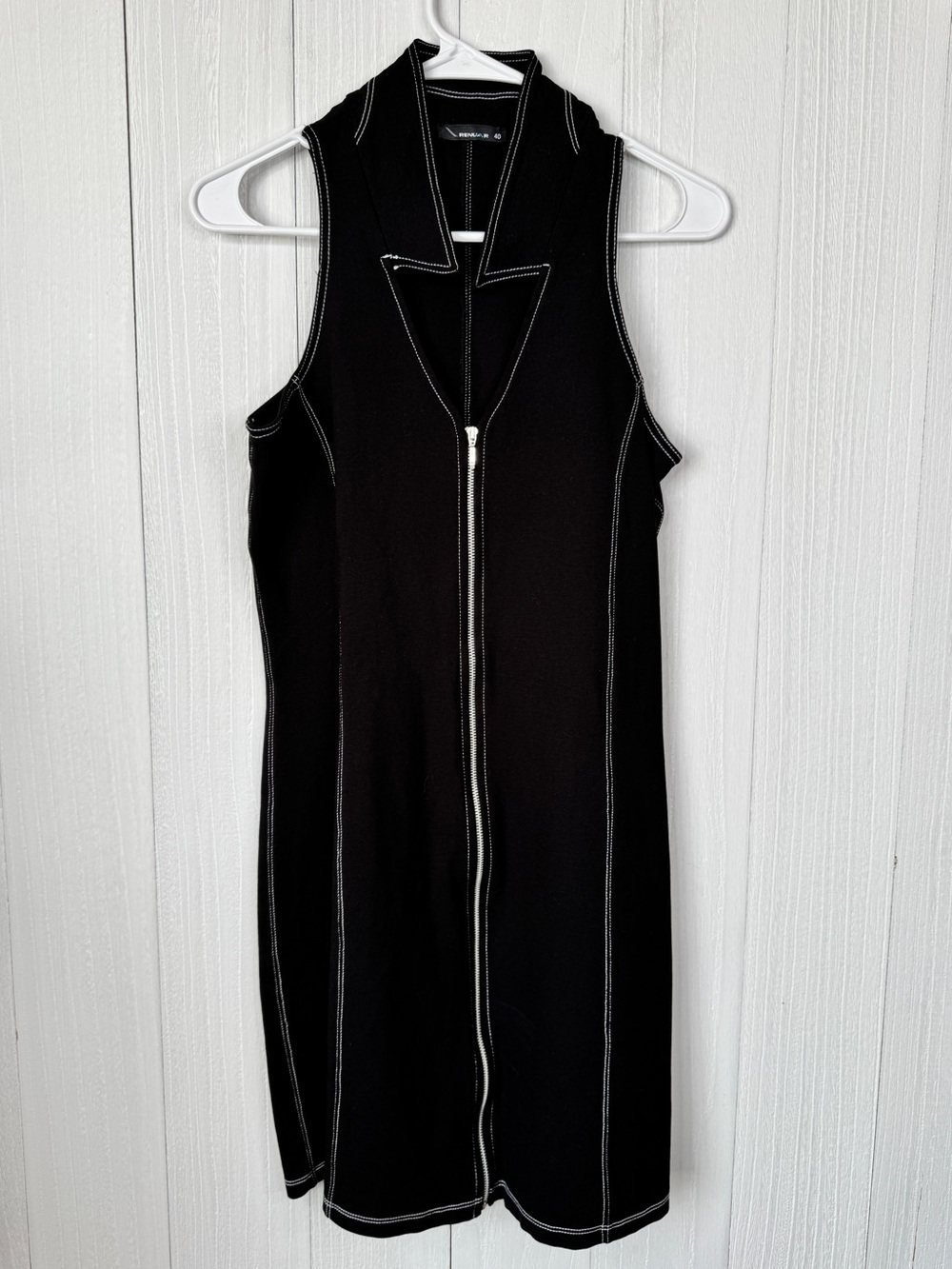 Renuar Black Zip-Front Sleeveless Dress with Contrast Stitching Y2K